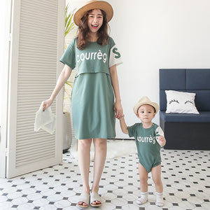 Plus Size Maternity Cotton Dress Set